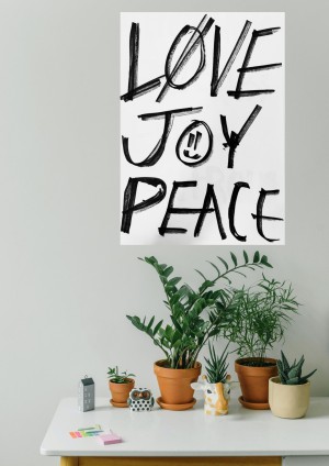 Poster met love joy & peace